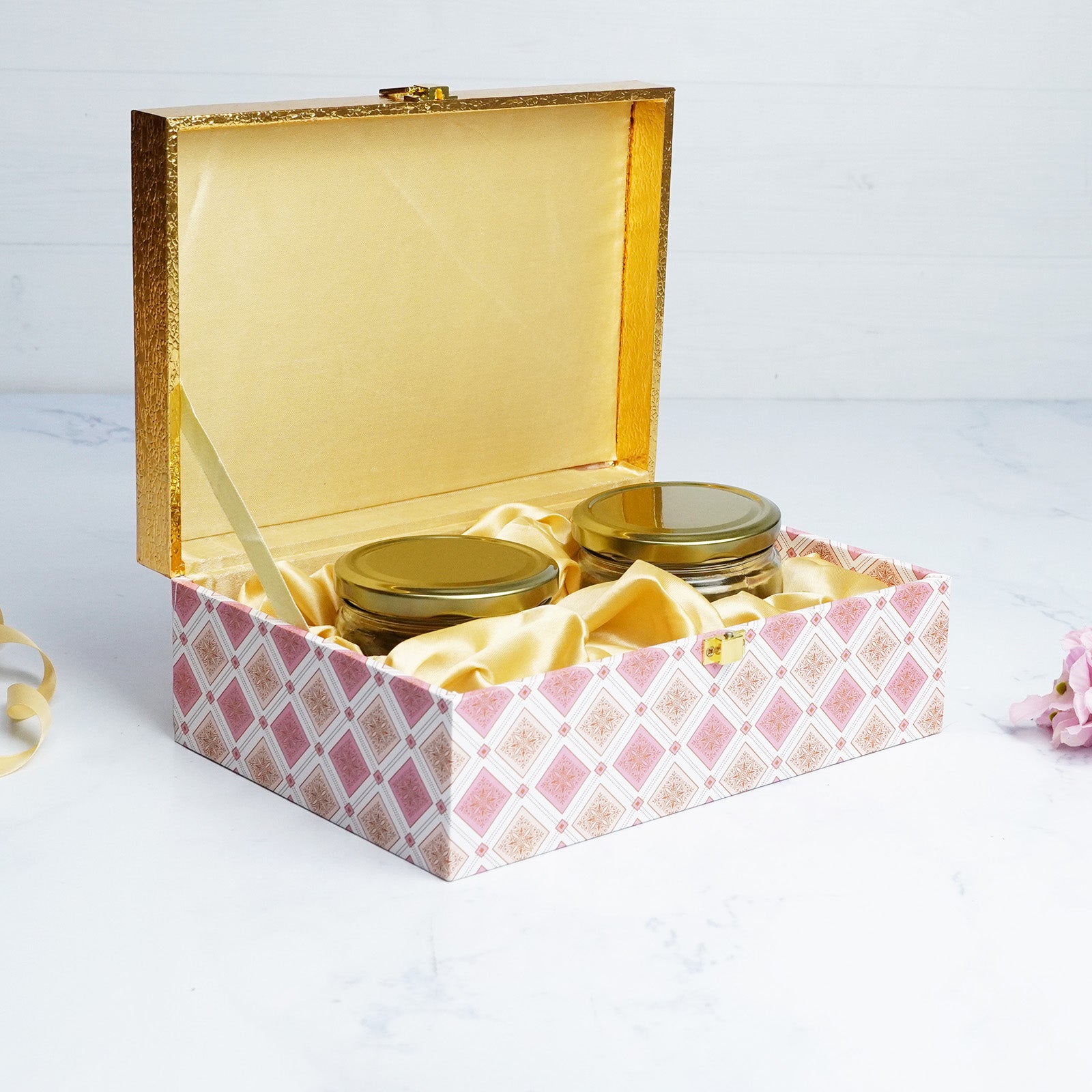 2 Jar Elegant Gold & Cream Dry Fruit Box