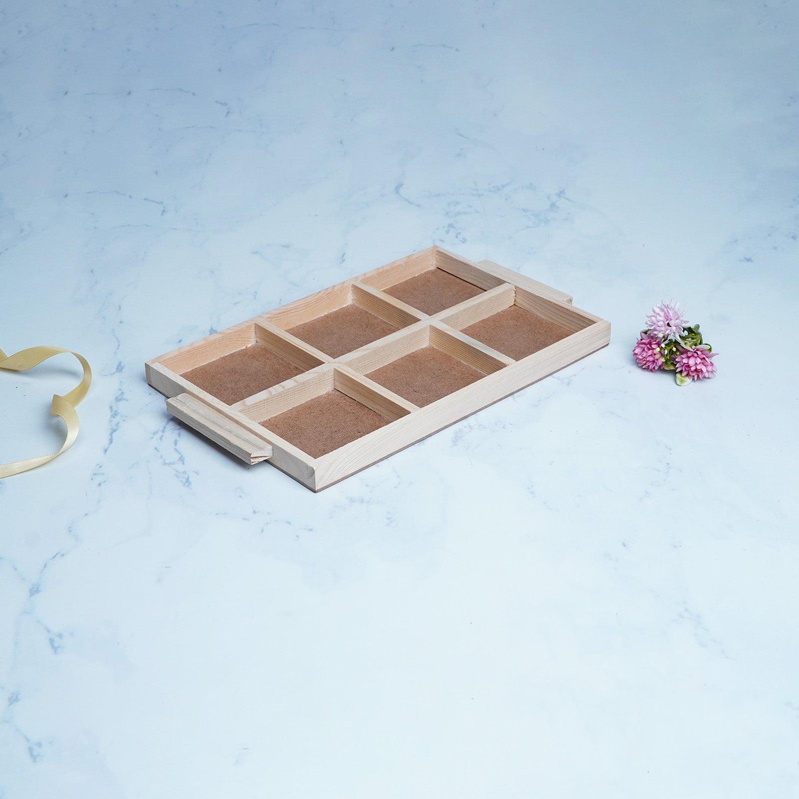 6 Partition Pine Wood Dry Fruit Tray