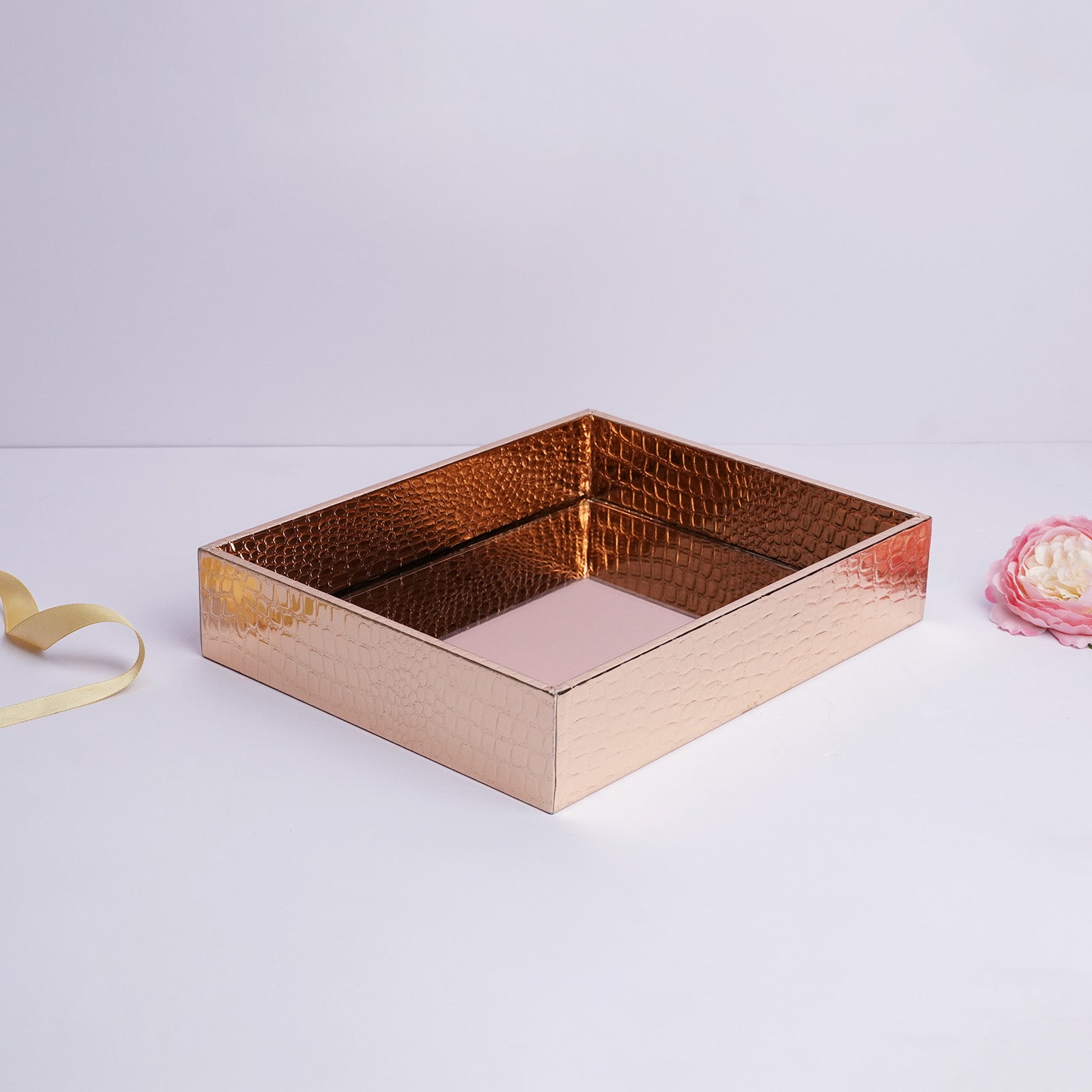 Rose Gold Glass Rectangular Tray