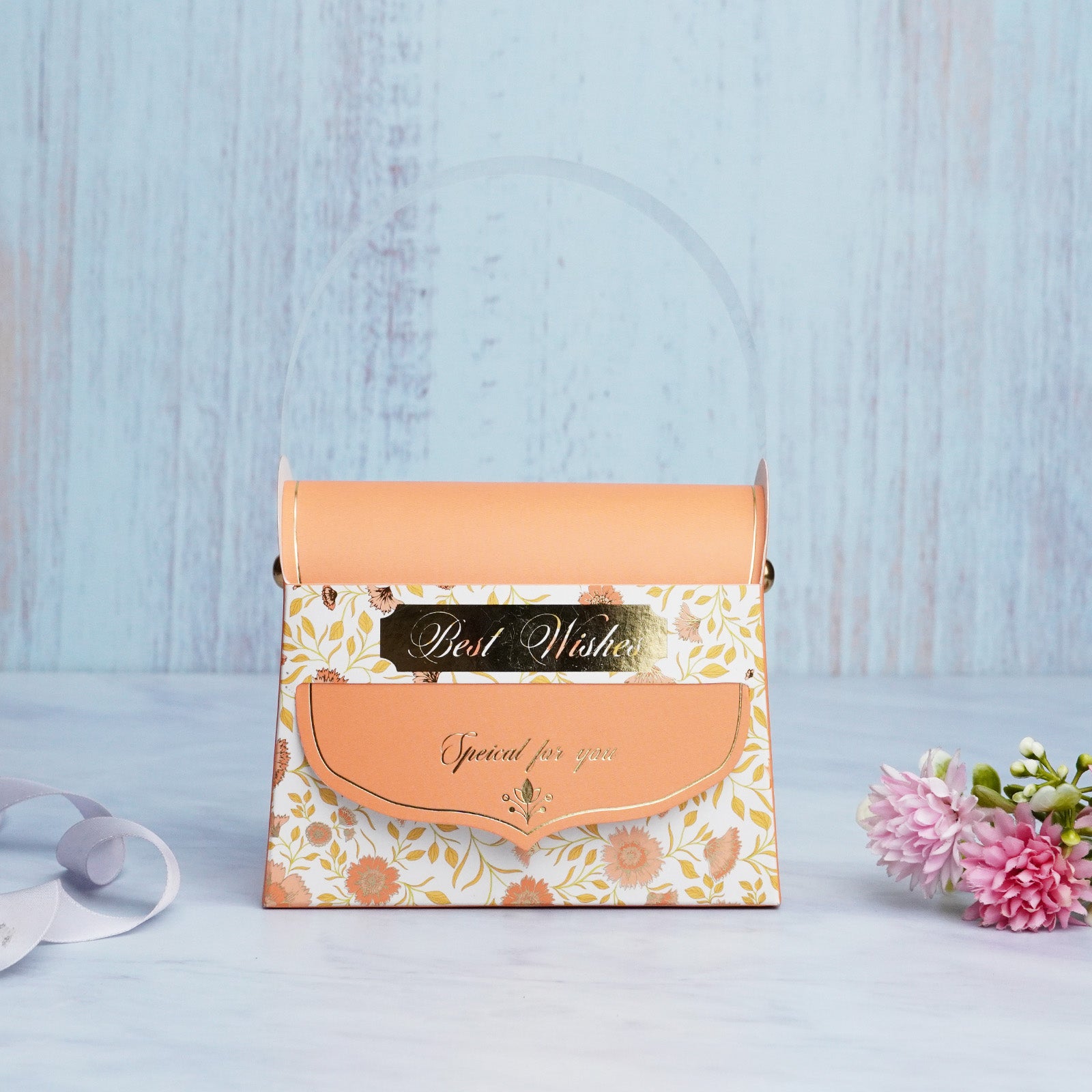 Peach Wedding Big Handle Gift Box