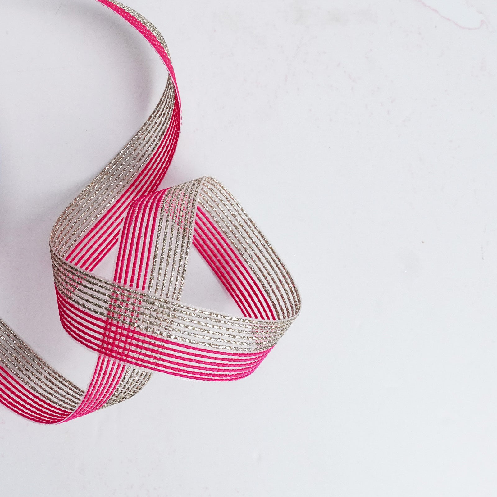 Pink and Silver Striped Ribbon