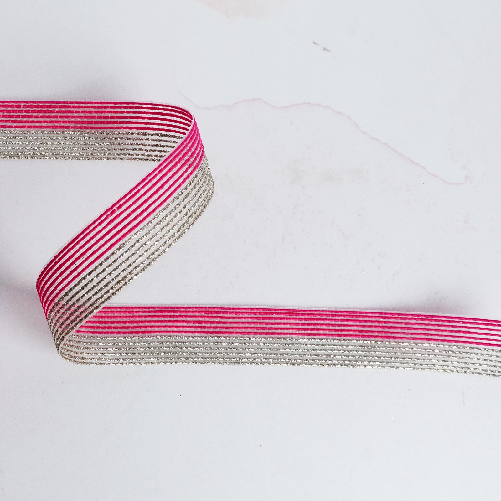 Pink and Silver Striped Ribbon