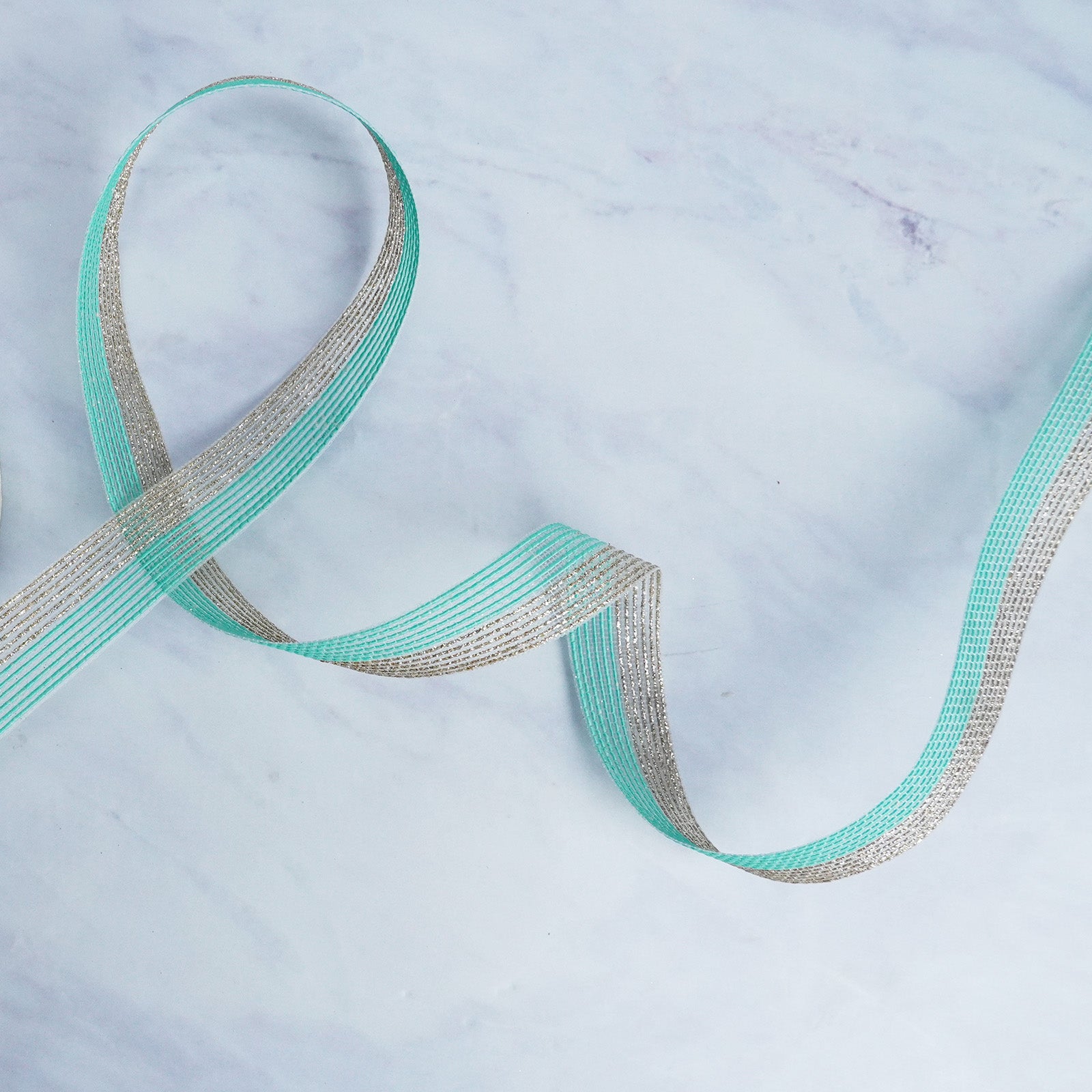 Mint Green and Silver Striped Ribbon