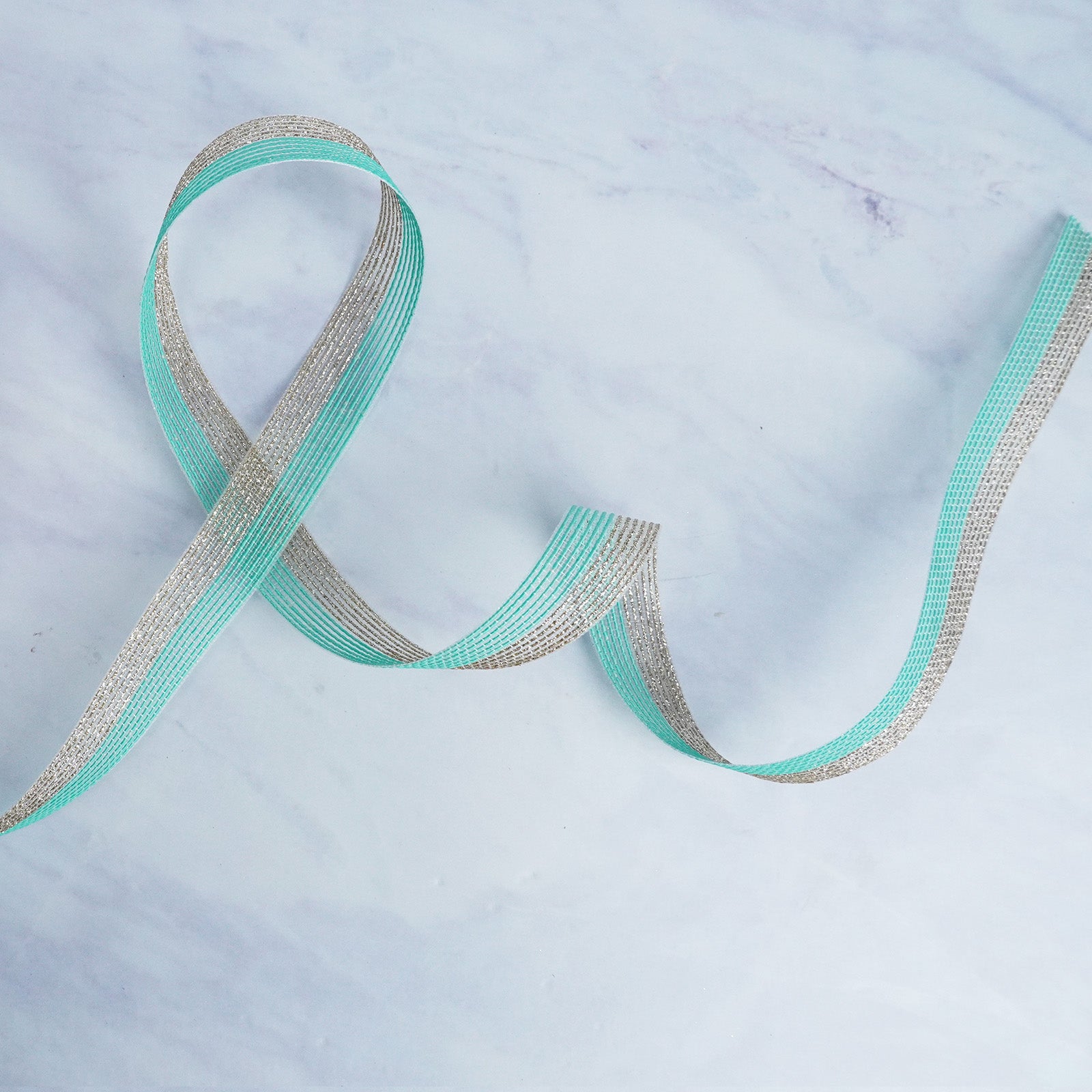 Mint Green and Silver Striped Ribbon