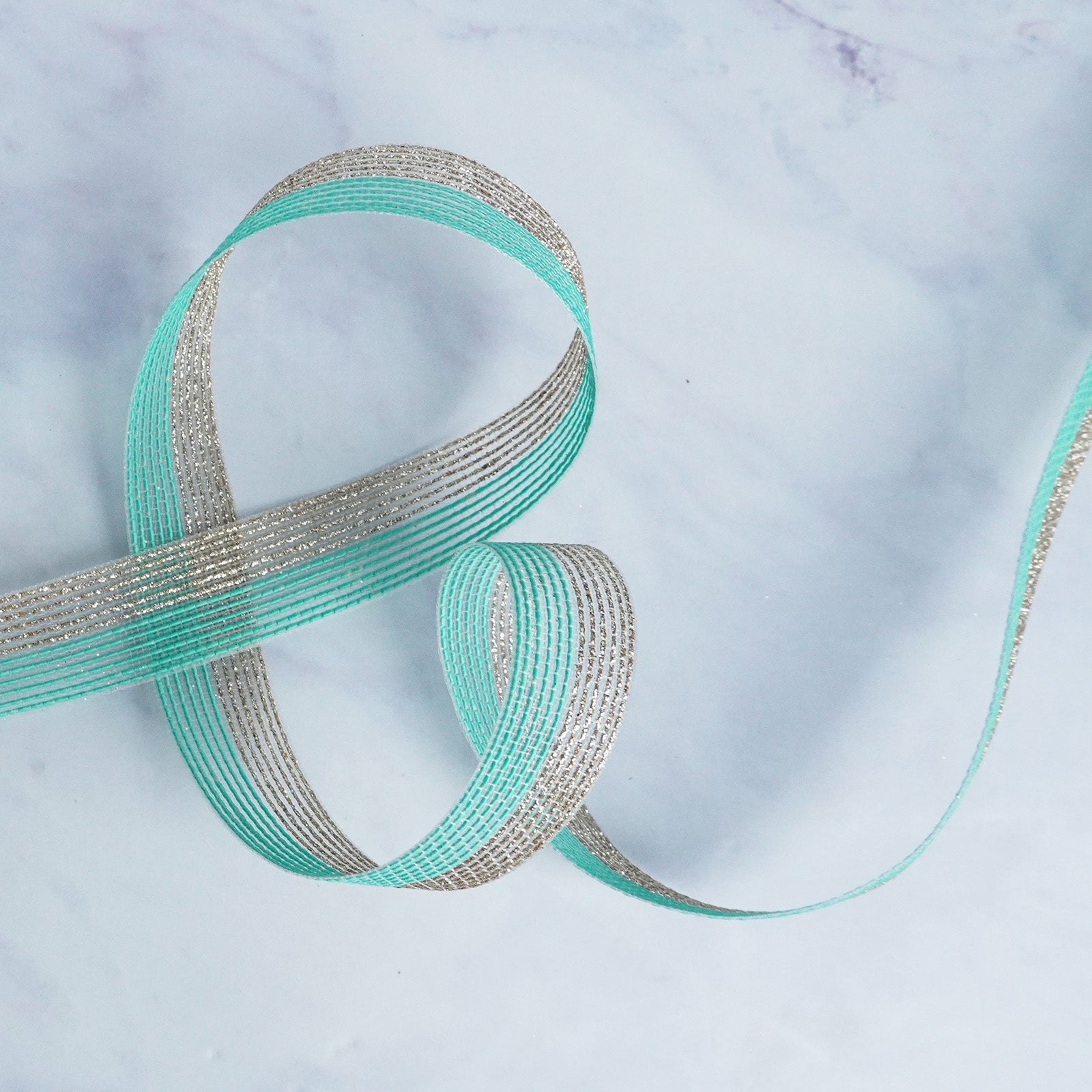 Mint Green and Silver Striped Ribbon