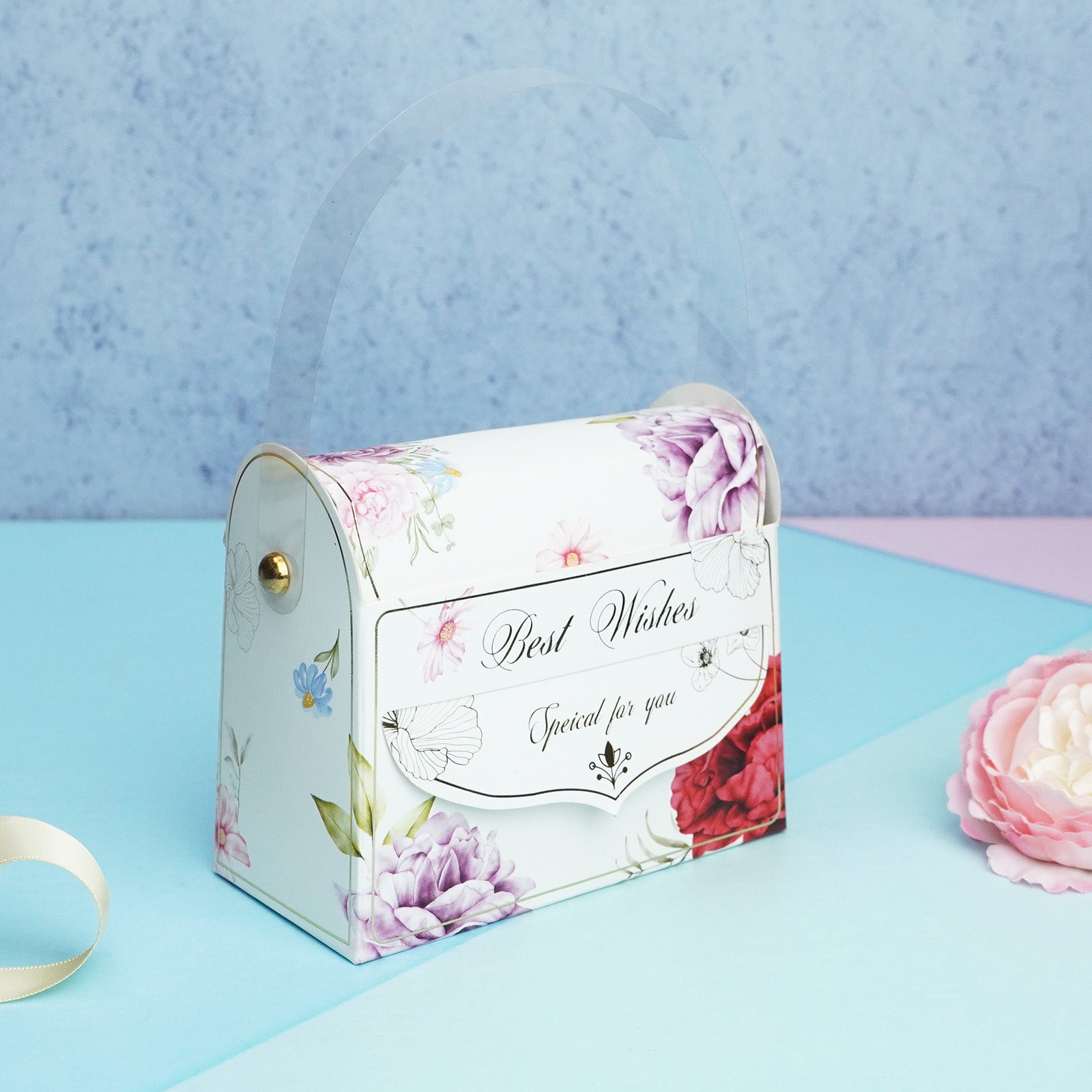 White Floral Wedding Big Handle Box