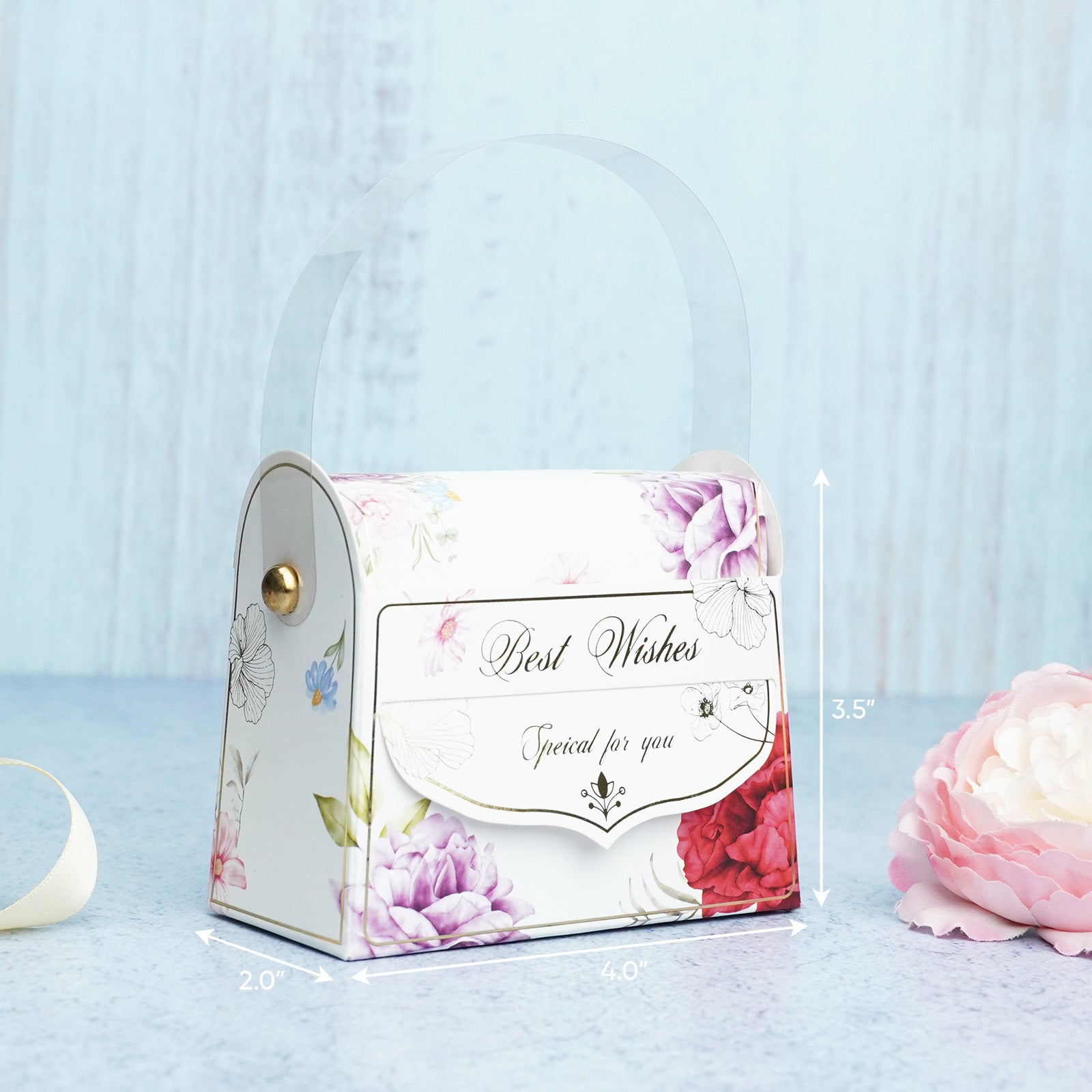 White Floral Wedding Big Handle Box