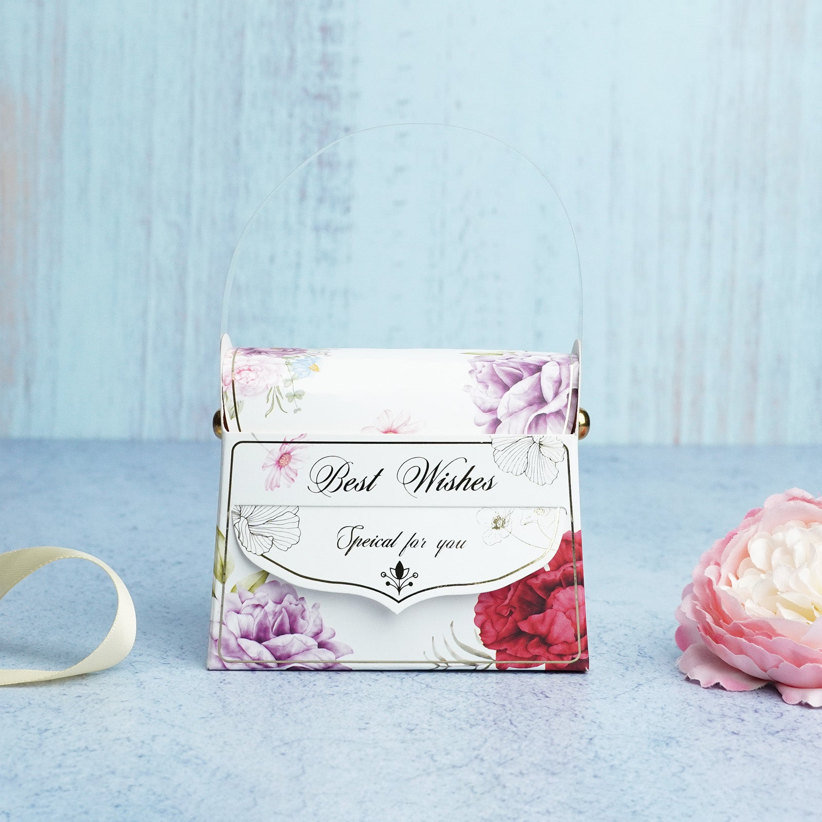 White Floral Wedding Small Handle Box